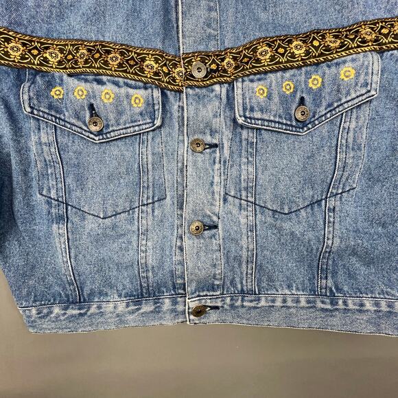 Vintage Dont Stop Jean Jacket Womens Blue Large Fashion Urban Streetwear Ornate - Picture 5 of 12